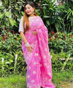 Half Silk Hand Printed Saree  (2)