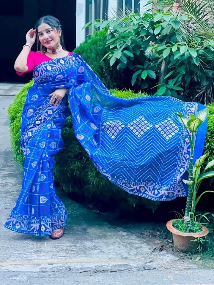 Half Silk Hand Printed Saree (2) Half Silk Hand Printed Saree (2)