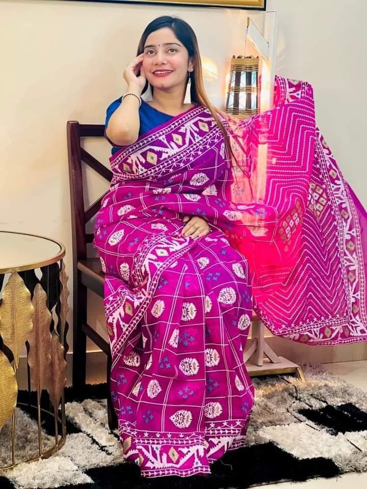 Half Silk Hand Printed Saree Half Silk Hand Printed Saree