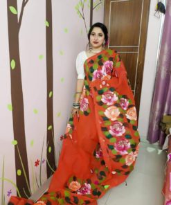 Buy Handprint embroidery half-silk sarees