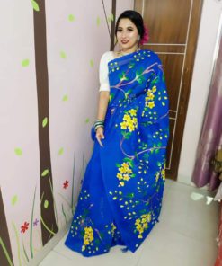 Buy Handprint embroidery half-silk sarees