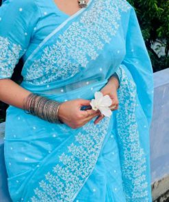 Half silk block print sharee