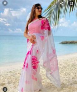 Handprint embroidery work on half-silk sarees