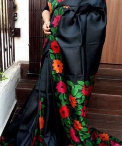 Handprint embroidery work on half-silk sarees